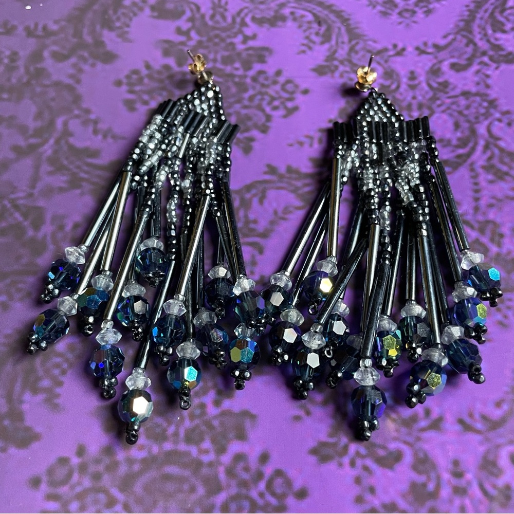 Vintage Iridescent Beaded Chipita earrings - Picture 7 of 8